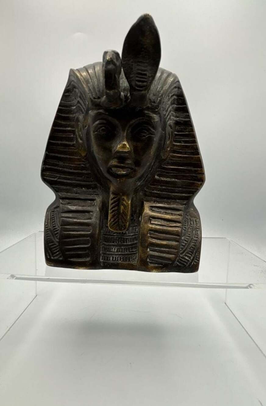 Vintage Egyptian Pharaoh King Tutankhamun Bronze Bust